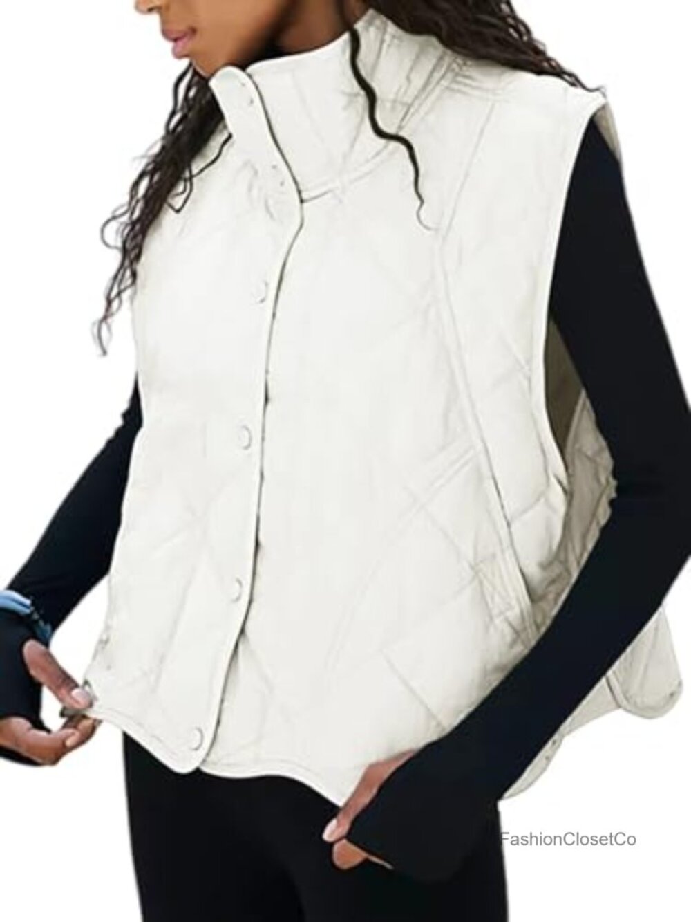 Women Quilted Vest Stand Collar Sleeveless Button Down Cropped Outerwear with
